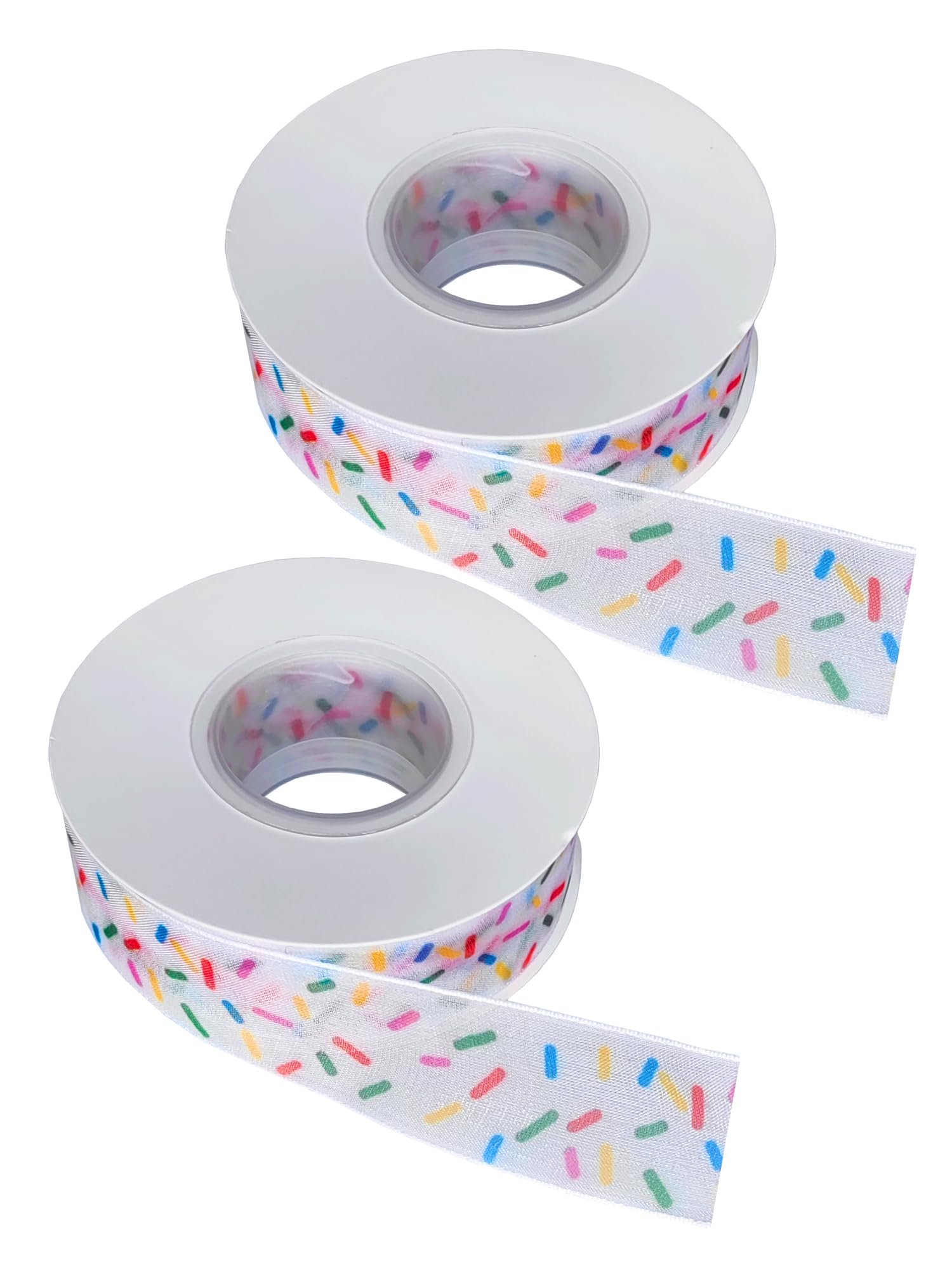 HYMAOME 2-Roll Candy Cane Stripped Ribbon, Colorful Cake Sprinkles Ribbons 25-Yard Polyester Craft Ribbons for Making Bow,Wreath,Projects,Birthday Gift Wrapping