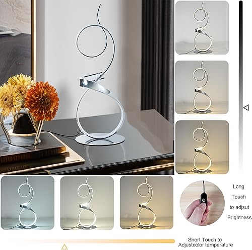 Miniatura 10 de 21 pulgadas 1800LM 20W moderno 3 colores táctil dimmer LED lámparas de mesa, lámparas de noche, luz de escritorio para sala de estar hogar (blanco)