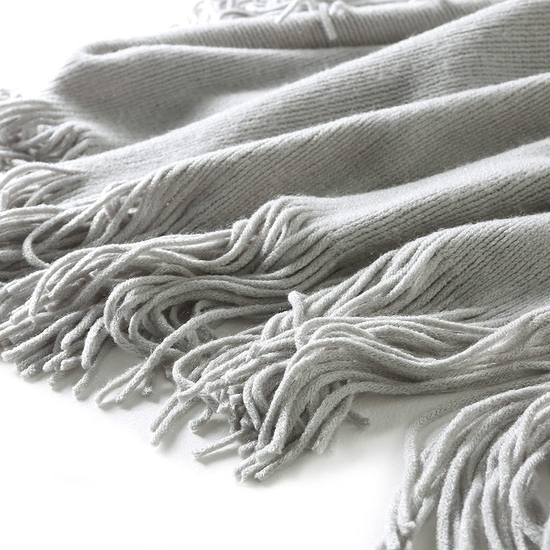 Homiest Decorative Knitted Throw Blanket with Fringe Soft & Cozy Tassel Blanket for Couch Sofa Bed (Light Grey,50x60)