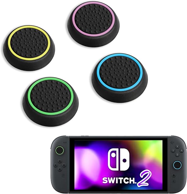 DLseego 4PCS Poignées de pouce conçues pour le commutateur Nintendo 2 (2025), Soft Silicone Joycon Contrôleur analogique Protection antidérapante Bouton Joy Con Bonnets de joystick Couvertures, Circle - noir