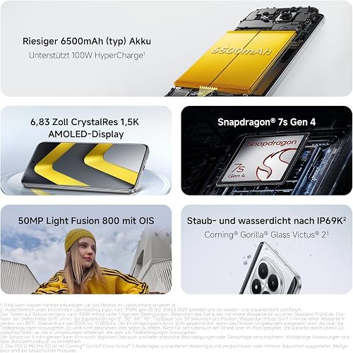 XIAOMI POCO M8 Pro, Smartphone 12+512GB, 6.83" CrystalRes 1.5K AMOLED Display, Snapdragon® 7s Gen 4, 50Mp Light Fusion 800 with OIS, IP68 Dust and Water Resistance, Silver, Charger Not Included - 2