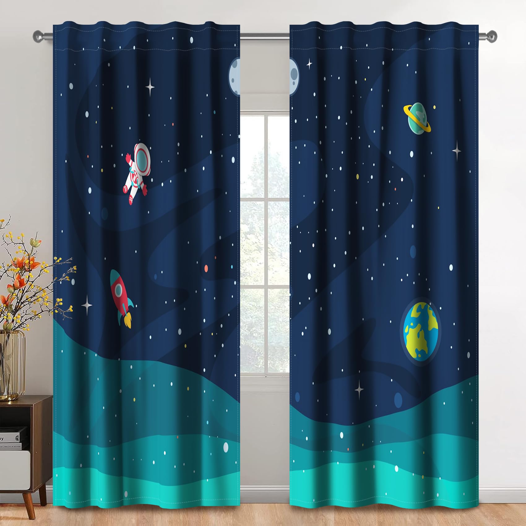Kzzfqxb 117x183cm Space Explorer Curtains 2 Panels - Image 2