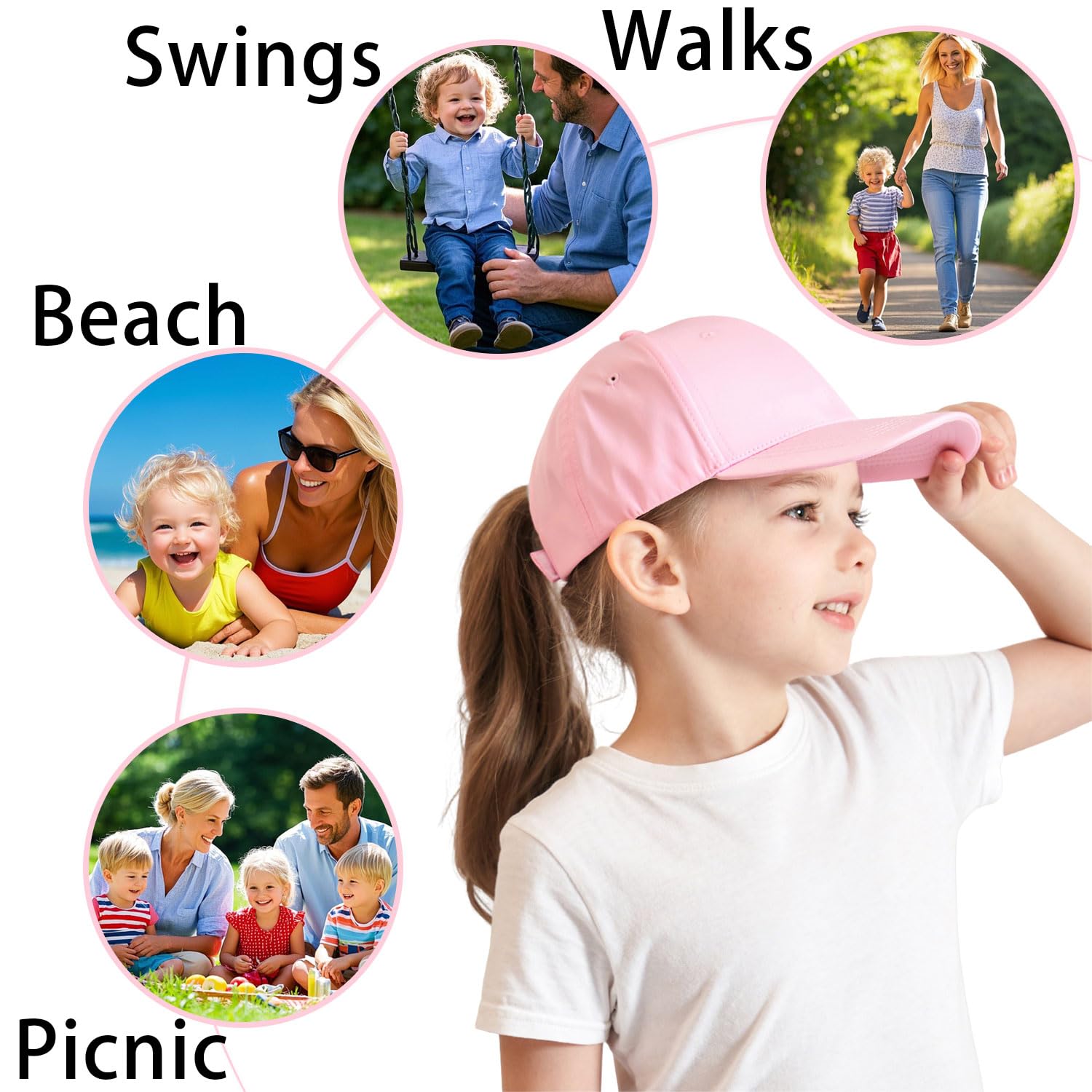 Cappello da Baseball per Bambini, con Coda di Cavallo, per Ragazze e Ragazzi, Visiera Parasole UPF 50+, Cappello Estivo da Tennis, Cappello da Sole, Blu, Taglia Unica