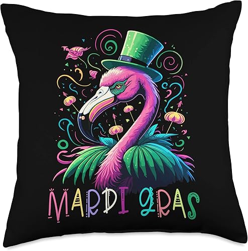 Miniatura 4 de Pink Flamingo Mardi Gras  Funny Carnival Party Almohada de 16 x 16 pulgadas multicolor