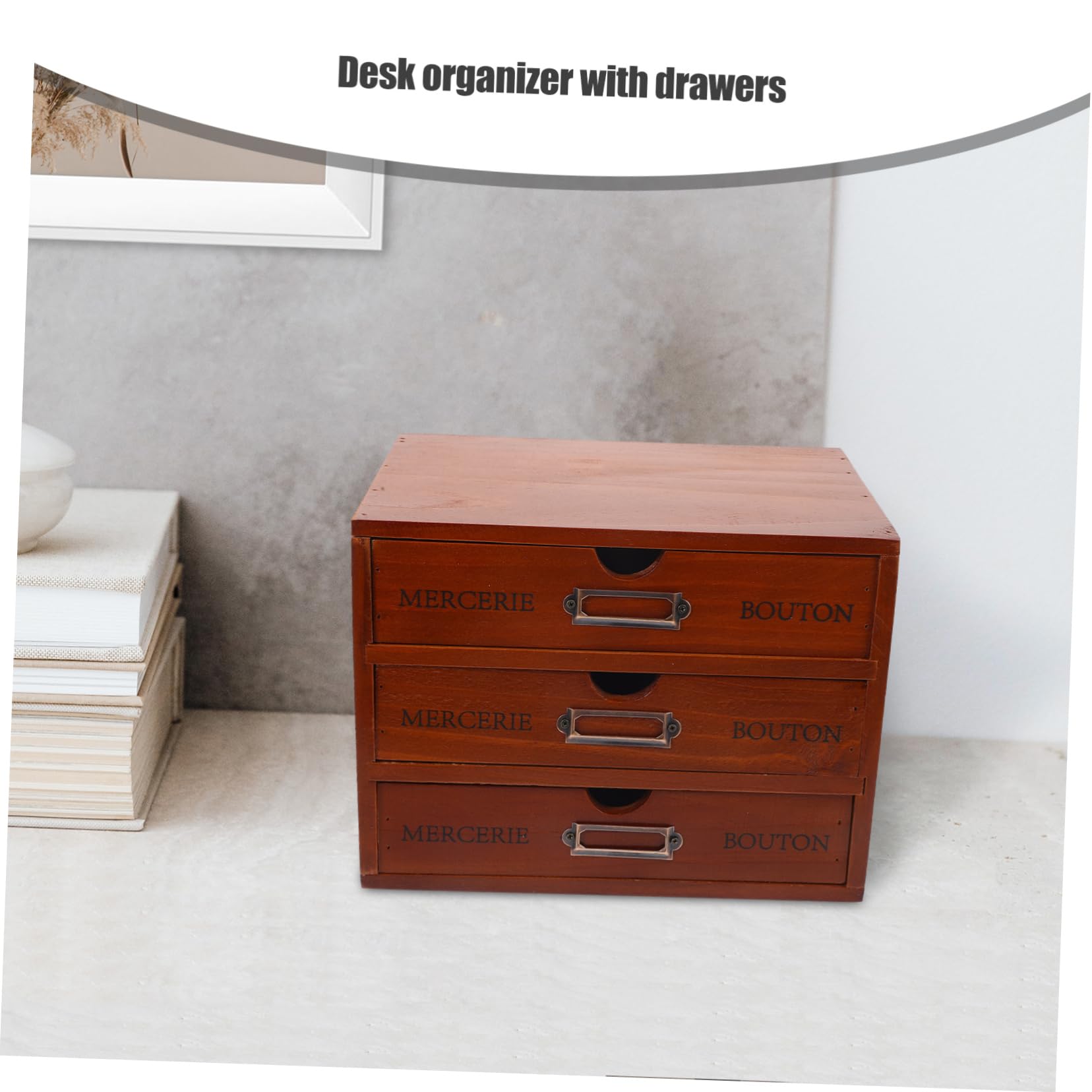 Garneck Organizzatore da Scrivania per Mantenere L'ordine in Legno Marrone 3 Cassetti Soluzione Compatta per Accessori, per Camere da Letto e Bagni