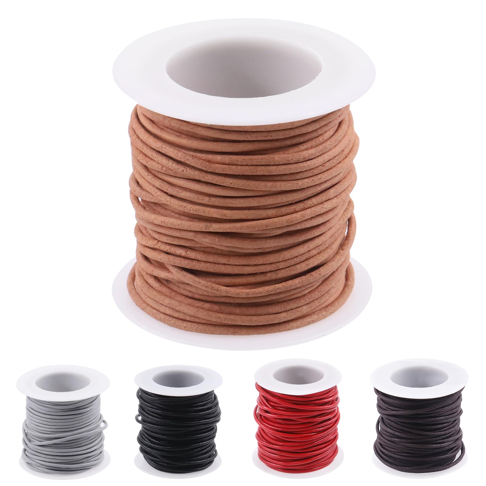 11 Yards x 2mm Natural Round Leather String Cord Soft Leather Rope Cord Spool for Necklaces Bracelets Shoelace Wrapping Crafts Jewelry Making Supplies