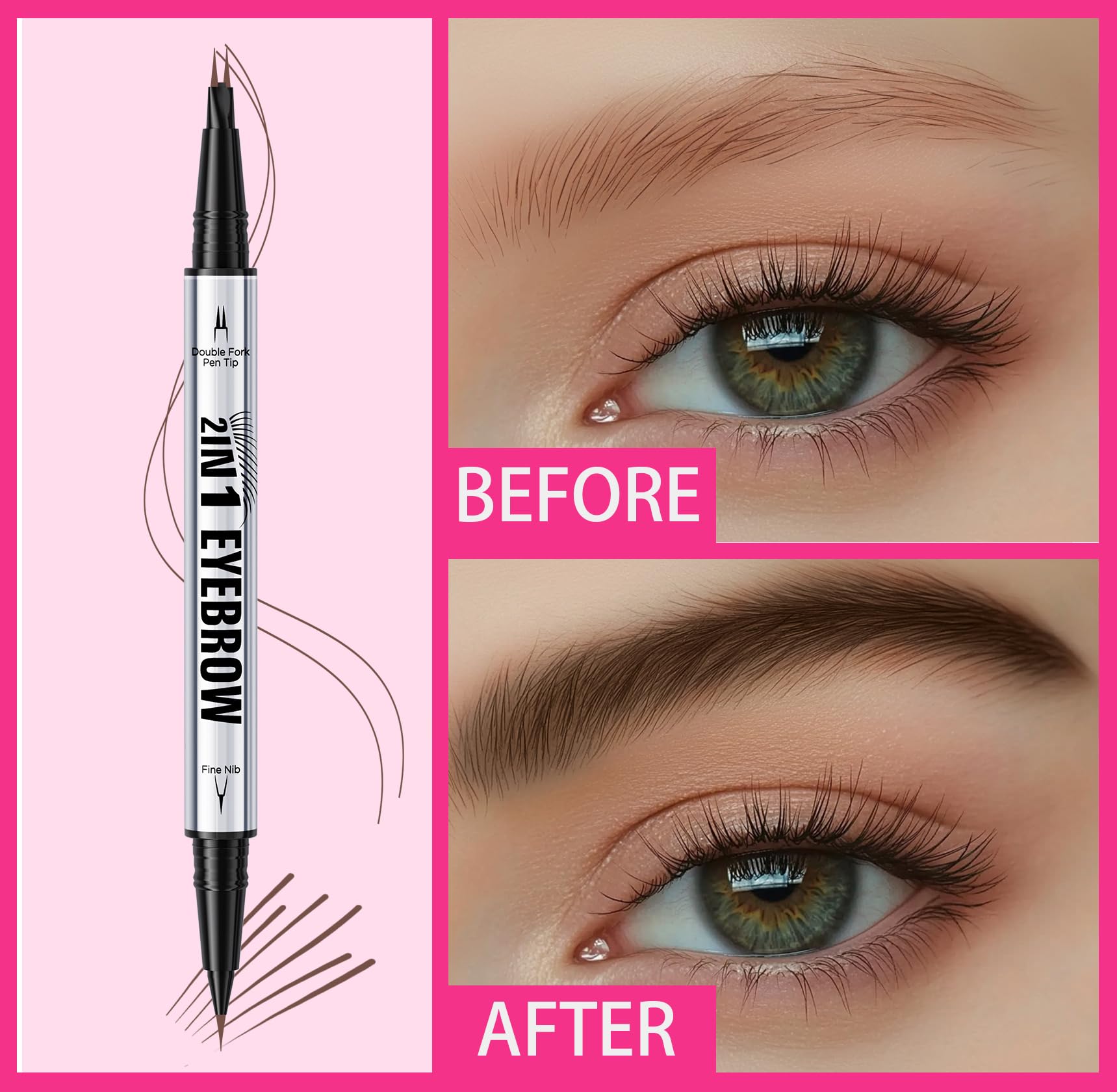 Eyebrow Pen Waterproof Eyebrow Pencil, 2025 New Upgraded Eye-brow Pencil 2-in-1 Dual-Ended Microblading, with 2 Tip,Eye Brow Pen for Natural Hair-Like Brows, Last All-Day, Brown