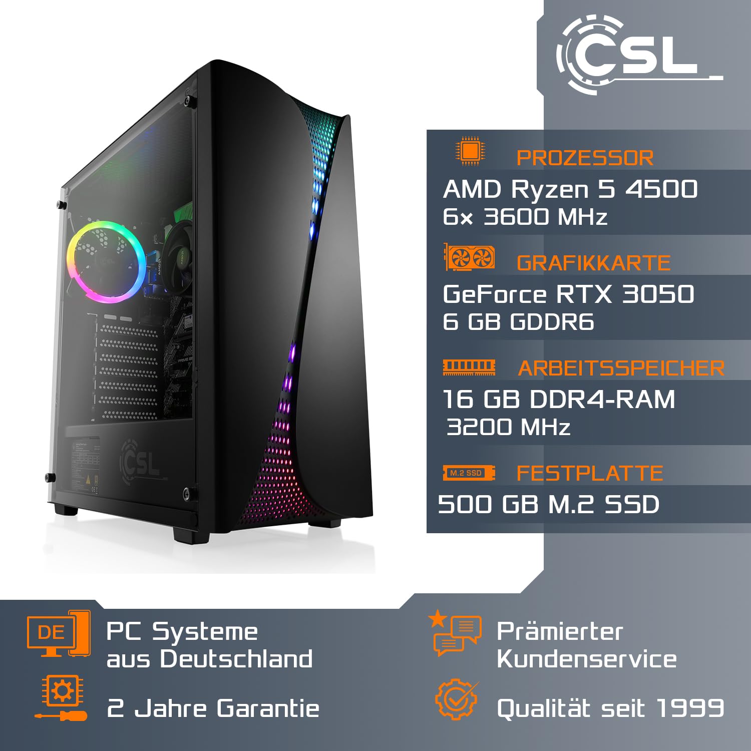Basic Gaming PC mit Windows 11 Home | AMD Ryzen 5 4500 6x3.6GHz | GeForce RTX 3050 | 500GB M.2 NVMe | 16GB DDR4 RAM | WLAN, Computer für Zocker, Gamer Desktop Rechner zum Spielen | A10040