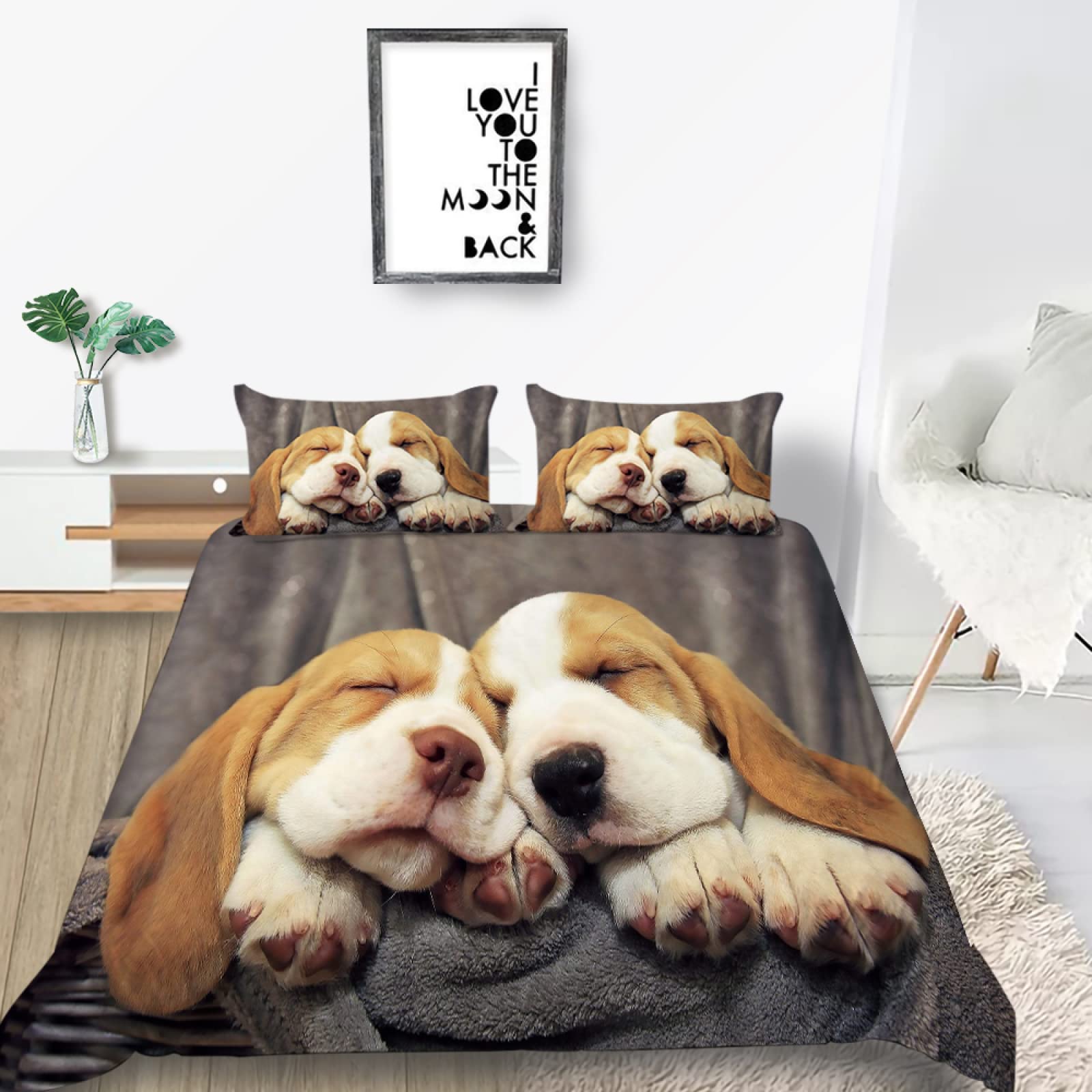 Parure de lit 90x190 enfant deux chiens jaunes en microfibre 110g