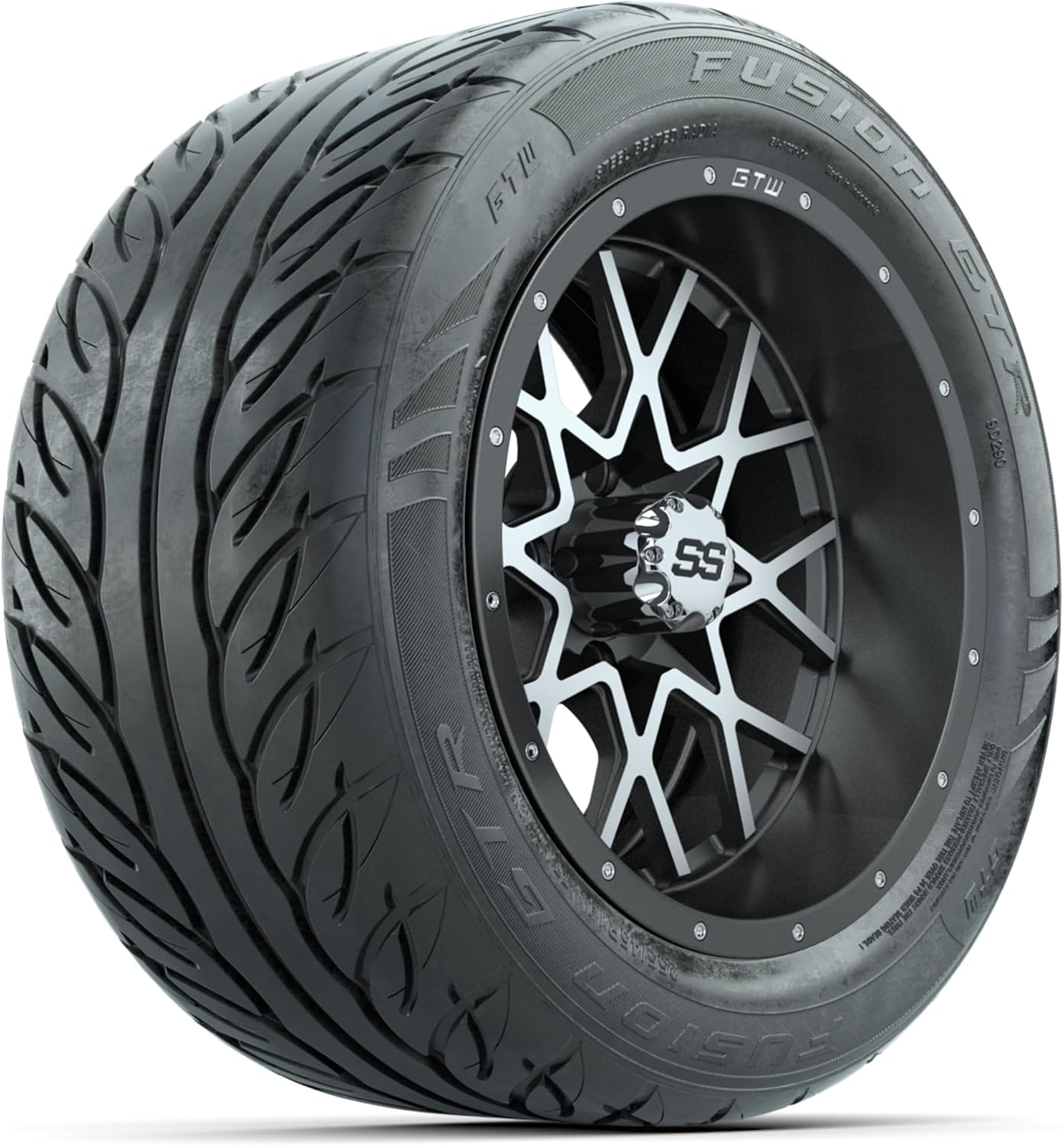 GTW 14 Inch Golf Cart Wheels and Tires Combo | Vortex Wheels on 255/45-R14 (23") GTW Fusion GTR Street Tires | Set of 4 (Matte Black)