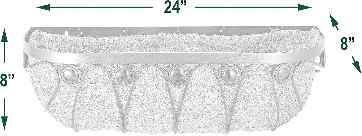 Arcadia Garden Products Hanging Window Basket Metal Trough Flower Planter with Coco Liner for Outdoor Windowsill, Railing, Patio, Garden, Balcony, Fence, 24-inch