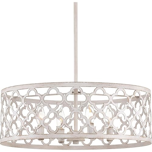 Kira Home Sutton 20" 4-Light Modern Chandelier, Metal Quatrefoil Drum Shade, Antique White Finish