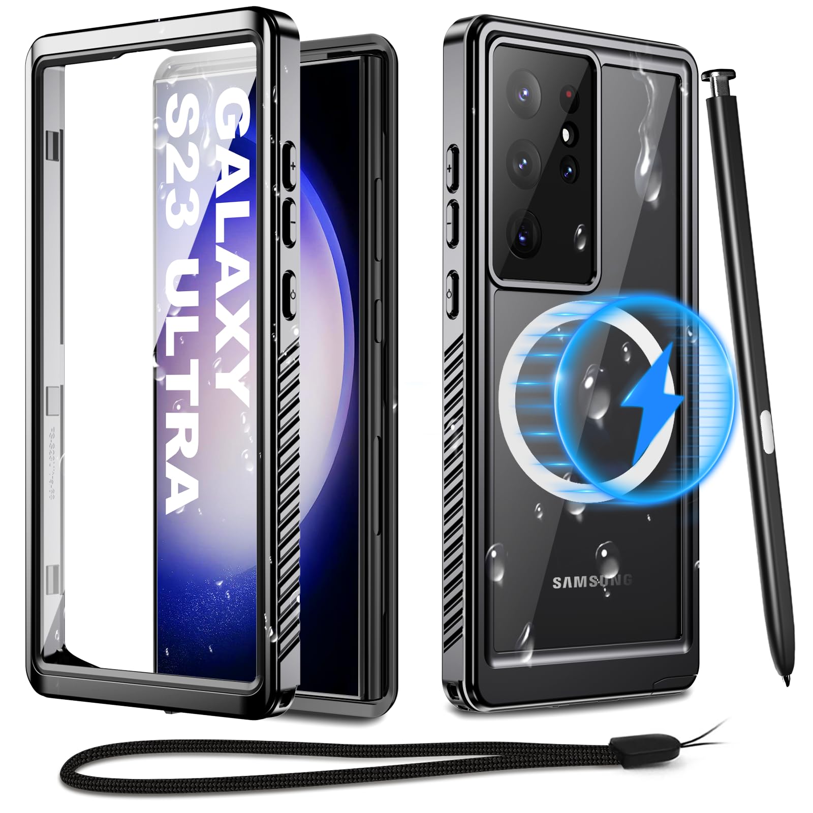 for Samsung Galaxy S23 Ultra Waterproof Case with Magsafe, Built-in Magnetic & Screen Protector, IP68 Certified Full Body Shockproof, for Water Sports Underwater Photography, 6.8" Black