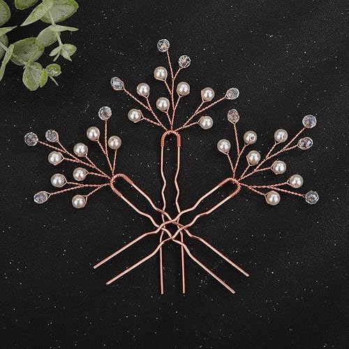 Miniatura 6 de Teyglen Horquillas para el pelo de novia con diamantes de imitación de cristal de perla, horquillas para el cabello de novia de boda, accesorios