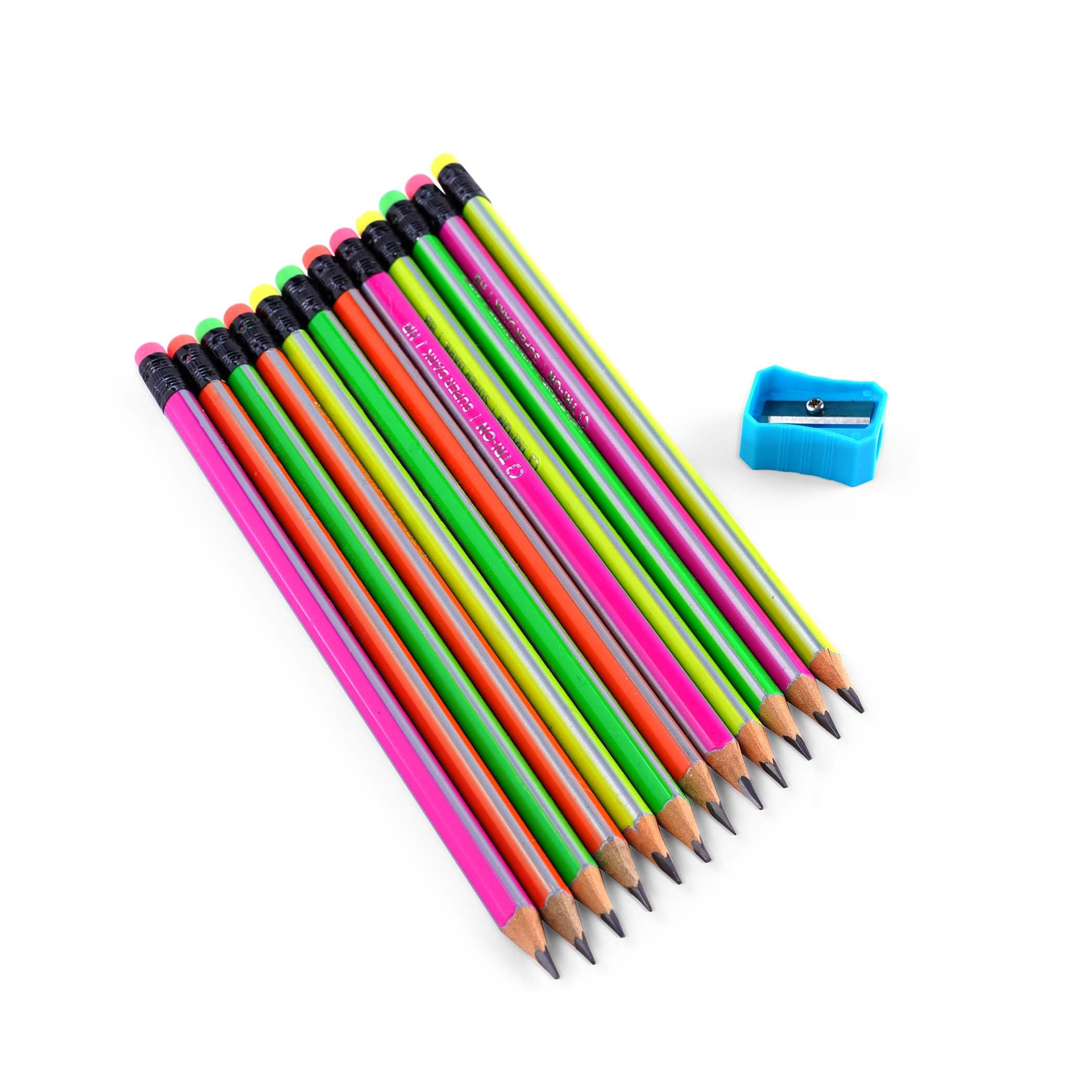 Pan HomeCurio 12 Piece Super Dark Graphite Solid Pencil Box With Sharpener Grey