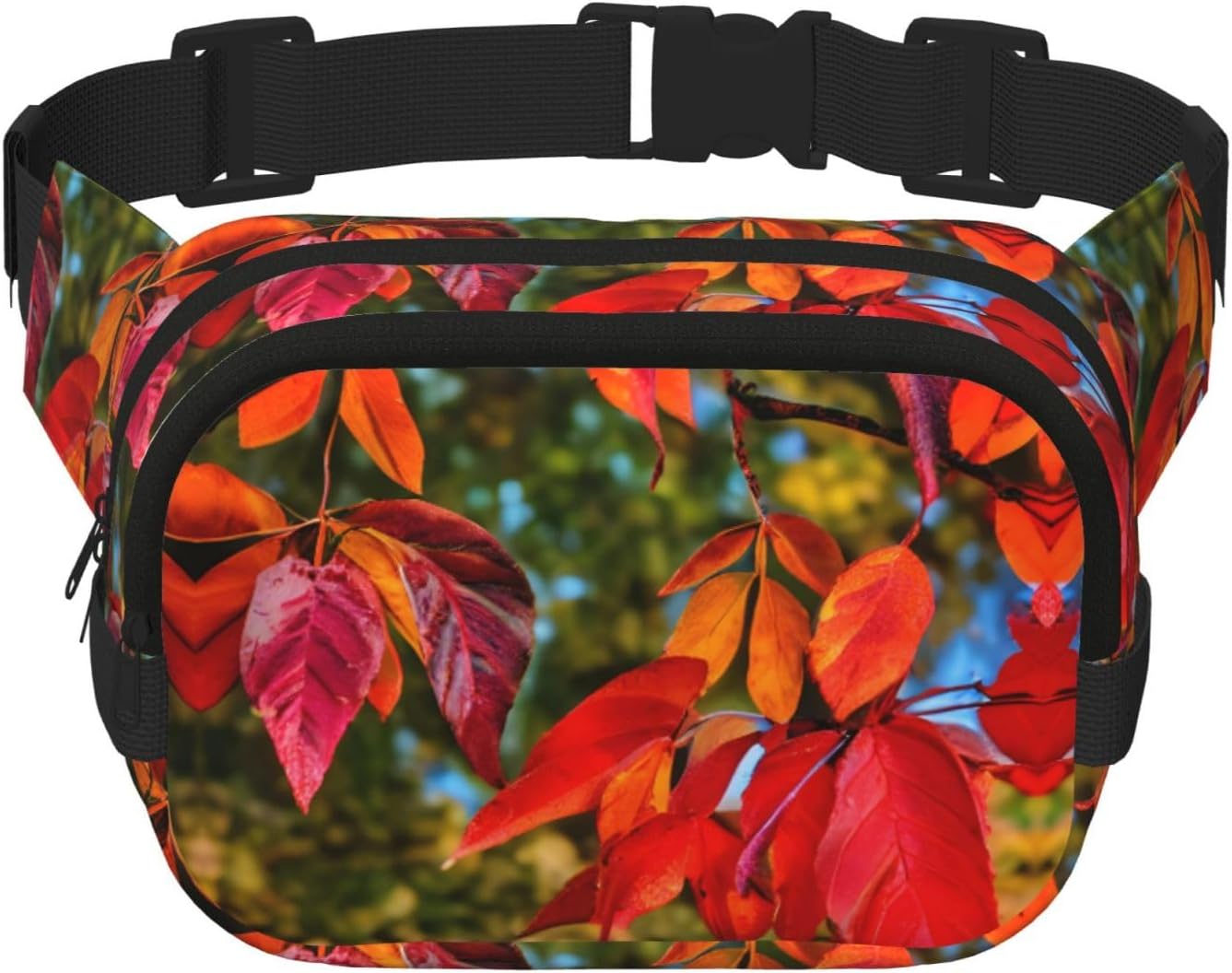 Fall Red Leaves and Fruits print Large Fanny Packs for Women Cute Cross Body Waist Bag Fashionable Fanny Pack