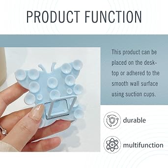 Butterfly Small Suction Cup Suction Phone Card Holder, Desktop metal bracket, Phone for iPhone and Samsung, Hands-Free Sticky Phone Grip Card Holder Stick On Phone Case for Videos (Grayish Blue)