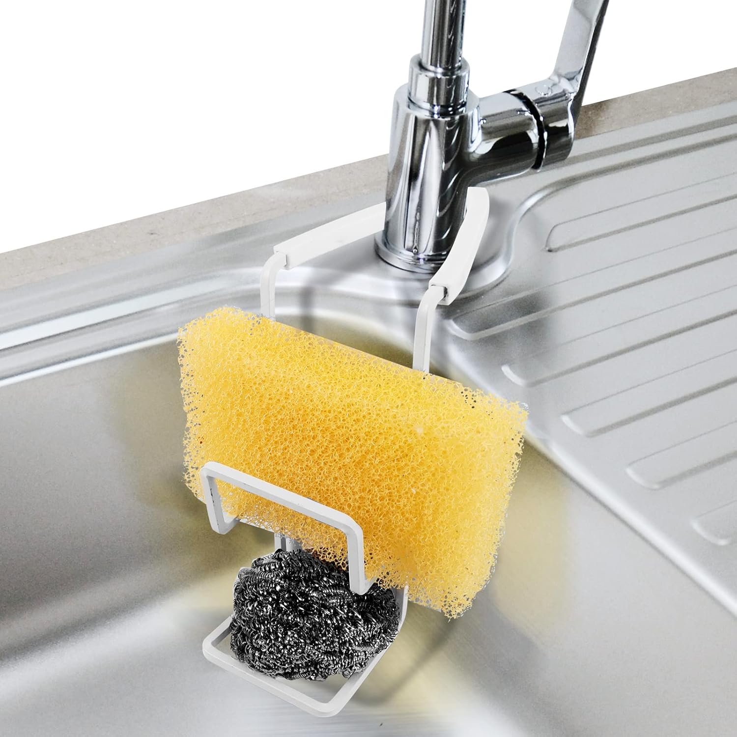 Achenyu Sink Caddy Sink Sponge Holder - Faucet Rack Shower Tray - Kitchen and Bathroom Metal Organizer Hanging