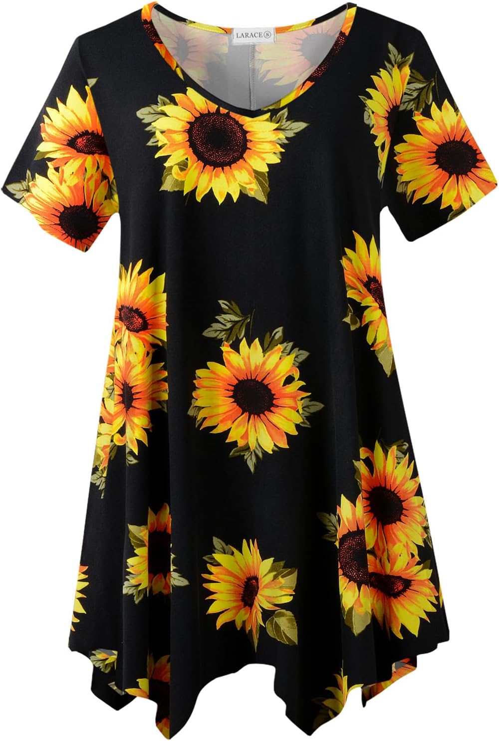 LARACE Plus Size Tops for Womens Summer Clothes Short Sleeve Shirts Casual V Neck Tunic Asymmetrical Blouses