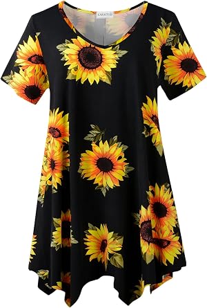 LARACE Plus Size Tops for Womens Summer Clothes Short Sleeve Shirts Casual V Neck Tunic Asymmetrical Blouses