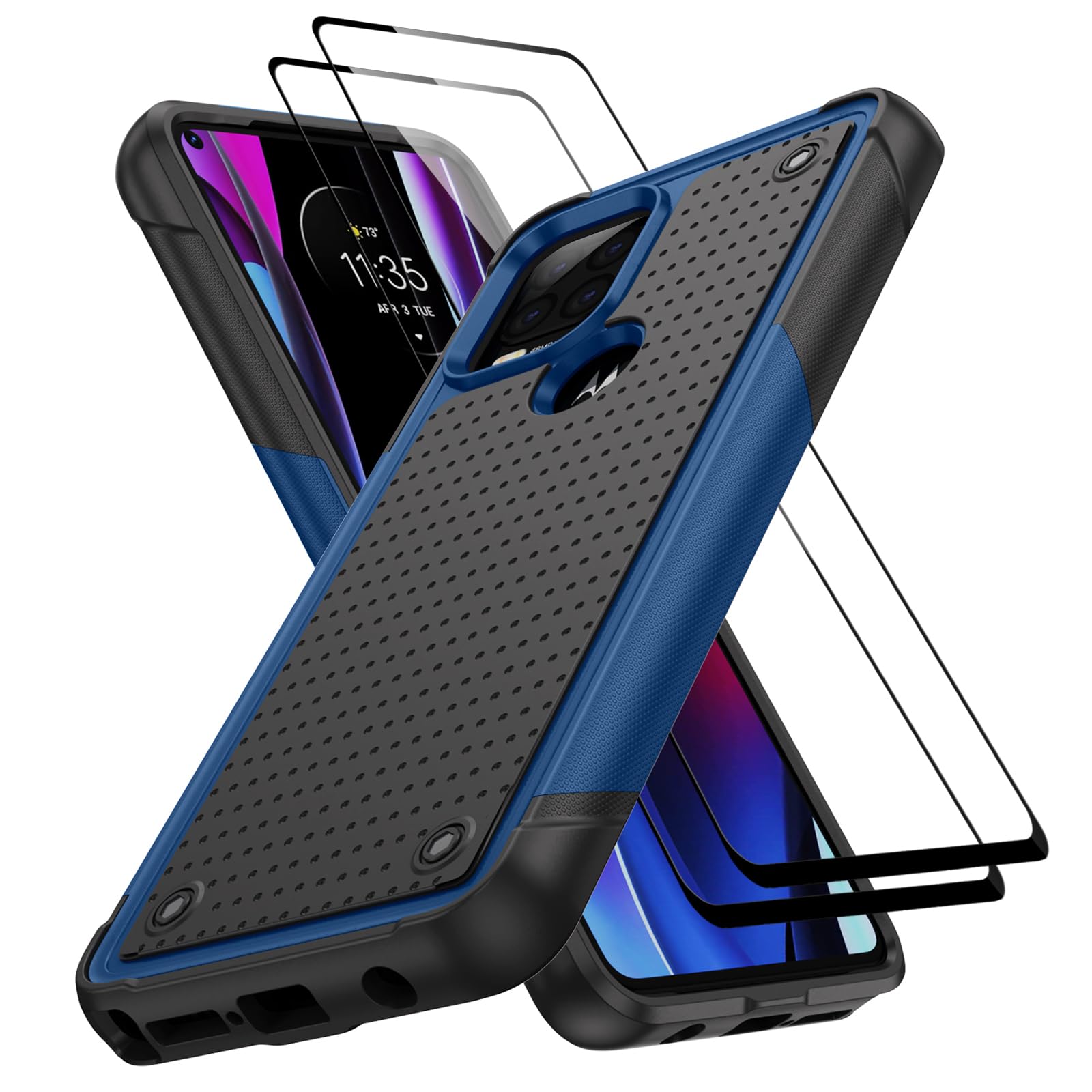 Jeylly for Motorola G Stylus 5G (2021) Case with Screen Protector, Heavy Duty Hard PC + Soft TPU Bumper Dual Layer Shock Absorption Hard Rugged Cover for Moto G Stylus 5G 2021, Blue/Black