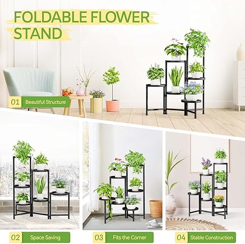 Miniatura 5 de iDavosic.ly Soporte para plantas de 6 niveles para interiores, soporte de esquina de metal escalonado para plantas al aire libre para múltiples