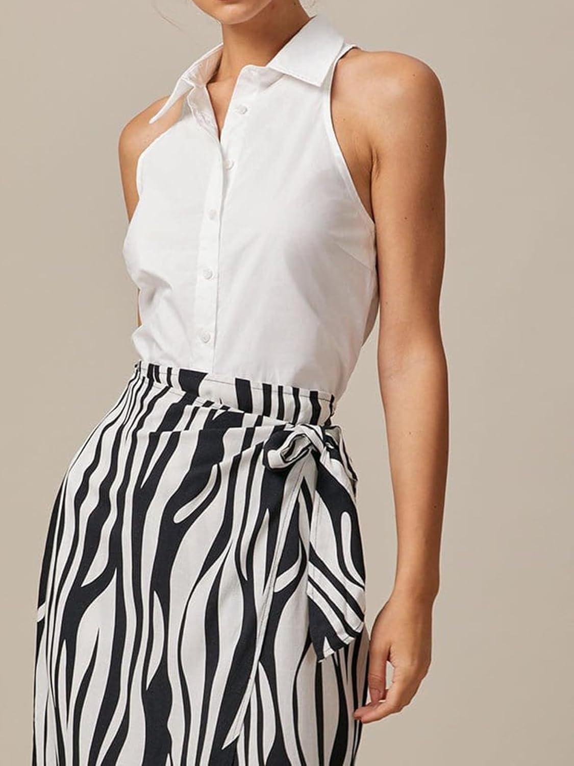 SUNNOW Women's Sleeveless Button Up Shirt Collared Casual Tank Tops Summer Blouse for Women - Image 3