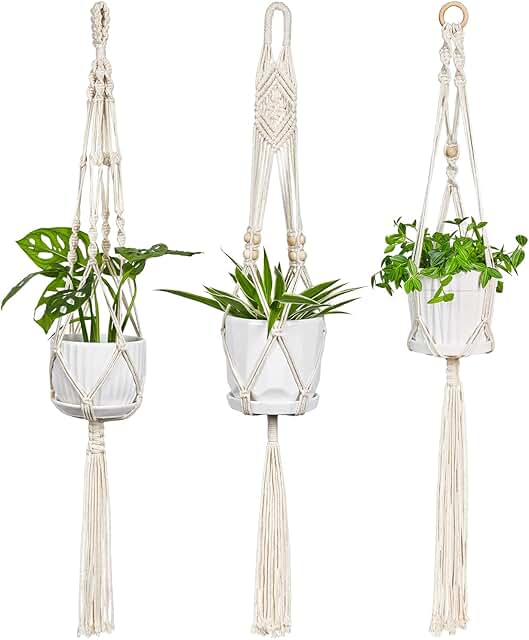 BOMQIA Macrame Plant Hangers Indoor Macrame Hanging Planters for Indoor Plants,3 Pack Single Tier Plant Macrame Hangers, H...