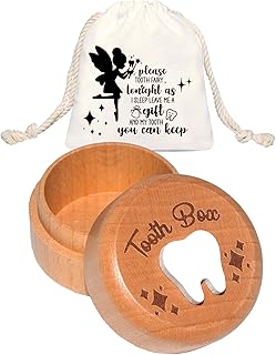 Tooth Fairy Box with Tooth Fairy Bag Pouch,3D Carved Wooden Box,Souvenir Dropped Tooth, Baby Teeth Keepsake Storage Box, Tooth Fairy Gifts for Kids.