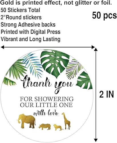 Miniatura 2 de 50 calcomanías doradas para baby shower, con texto en inglés "Thank You for Showering Our Baby with Love", regalos de baby shower para niño o niña,