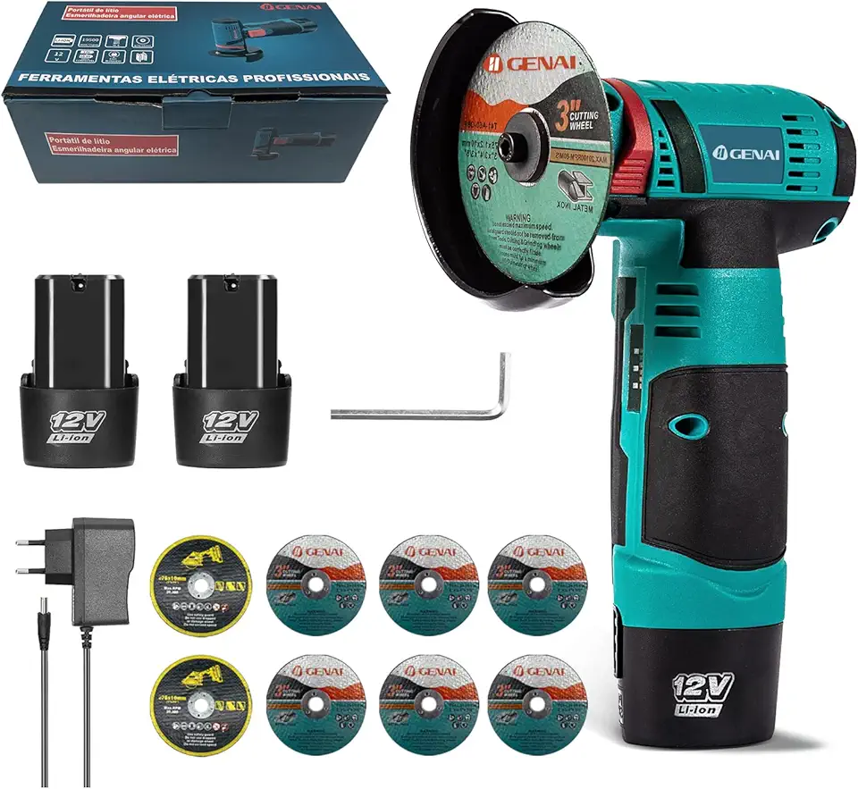 Esmerilhadeira Lixadeira Esmerilhadeira 110V/220V Sem Fio Portátil Serra Mármore A Bateria 12V (2 Bateria+8 Pcs Discos de Corte)