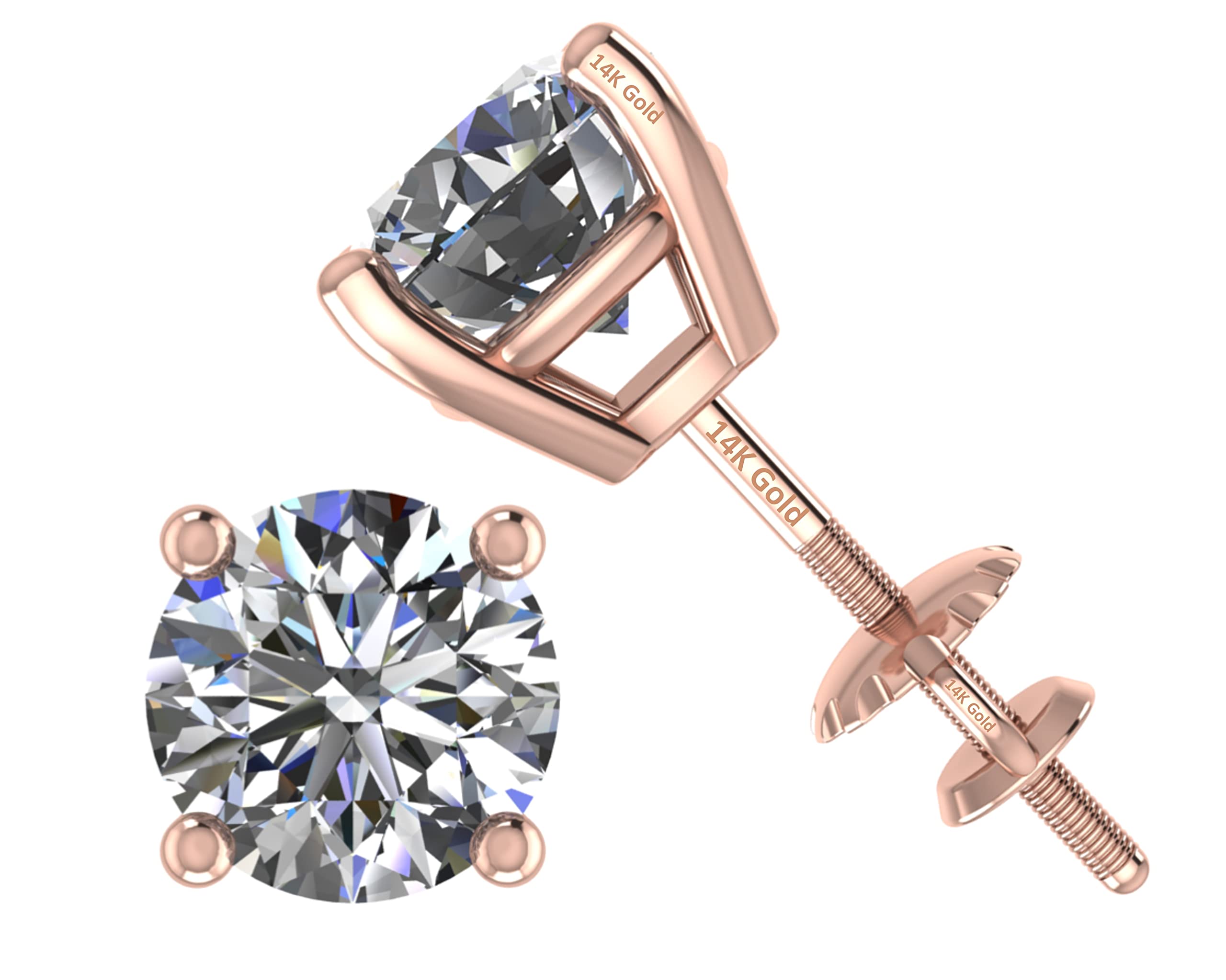 .20ct-4.00ct CVD Lab Grown Diamond Stud Earrings E-F VS2-SI1-14 Karat-Threaded or Friction Round & Princess