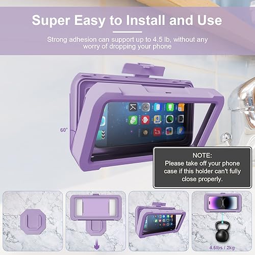 Miniatura 5 de URROY - Soporte para teléfono de ducha impermeable con rotación de 360, funda antivaho de alta sensibilidad, caja de montaje para baño, espejo de