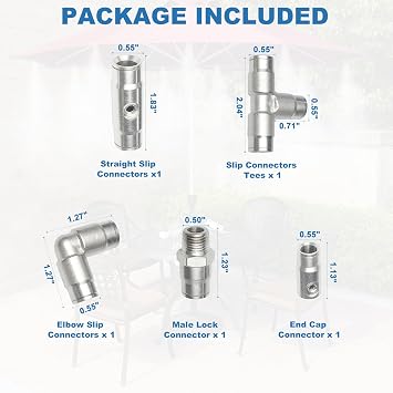 Brass Slip Connectors Kit for High Pressure Misting System, 3/8 Misting Nozzle Connectors, Slip Lock Connectors, 5 pcs (Straight, Elbow, Tee, 3/8 Push In to 1/4 Male Lock, End) 1500psi