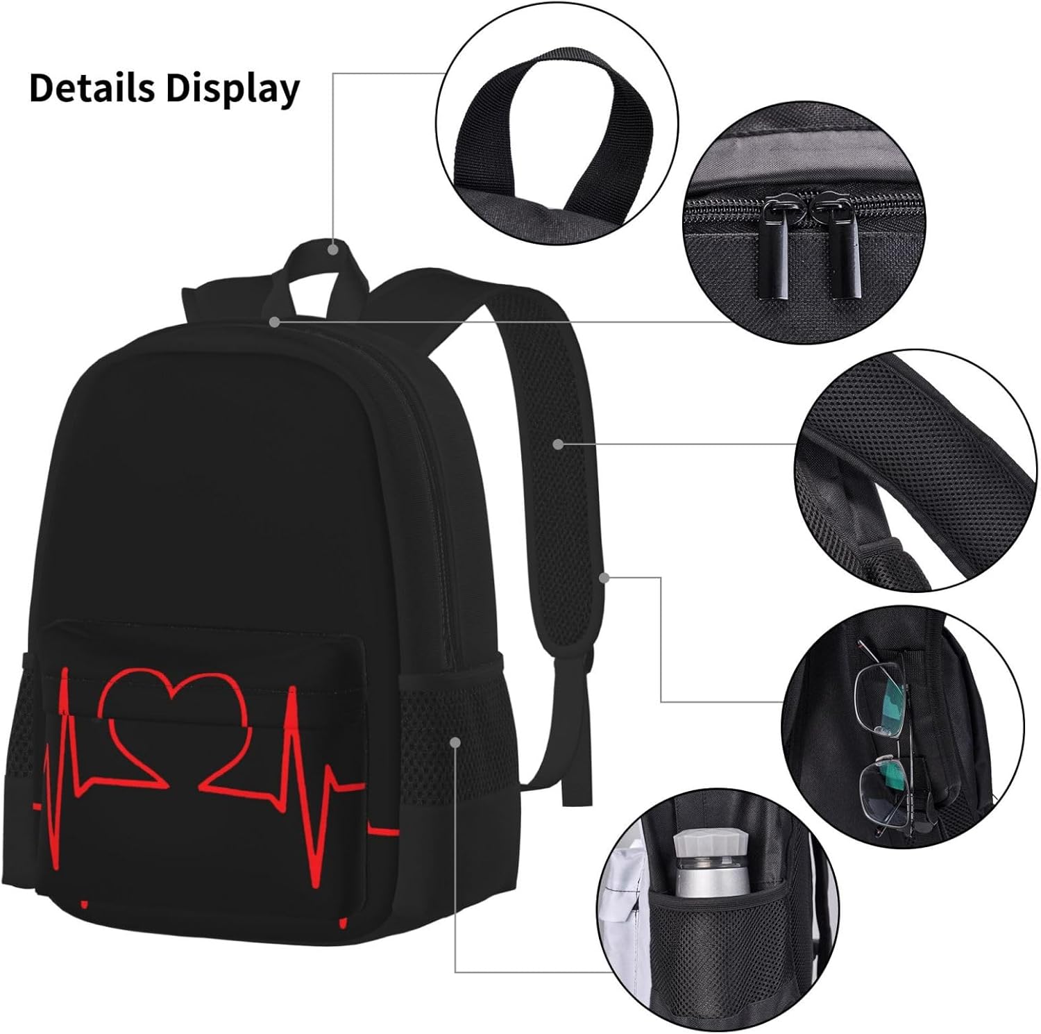 Nurse And Heart EKG Nursing Backpack 3PCS Backpack Set 17 IN Computer backpack Laptop Backpack