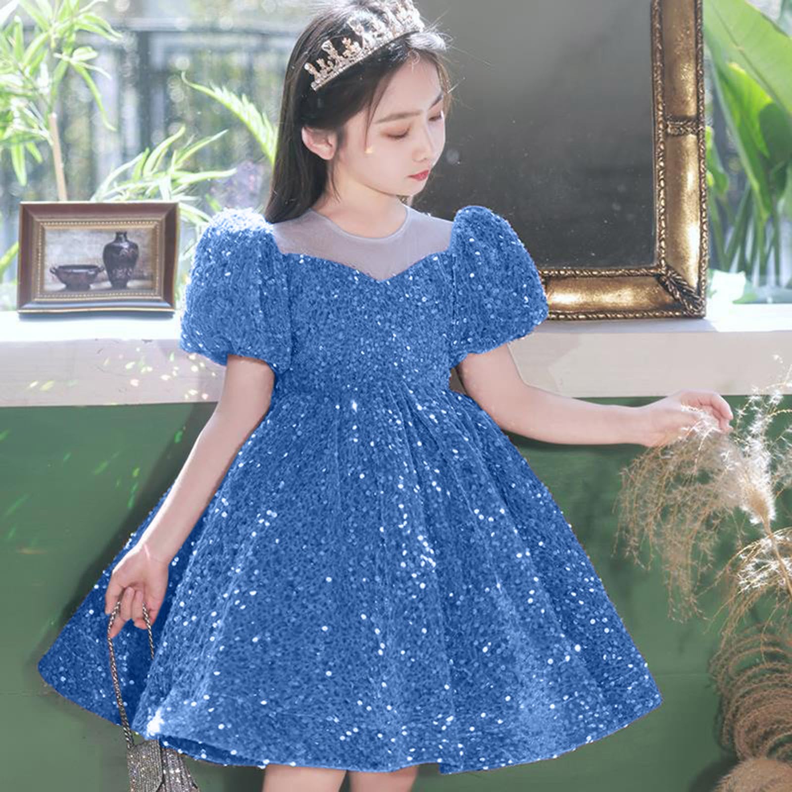 Kinder Portemonnaie Mädchen Kleinkind Pailletten Glitzer Kostüm Party Karneval Kleid Prinzessin Formales Kleid Mädchen Volant