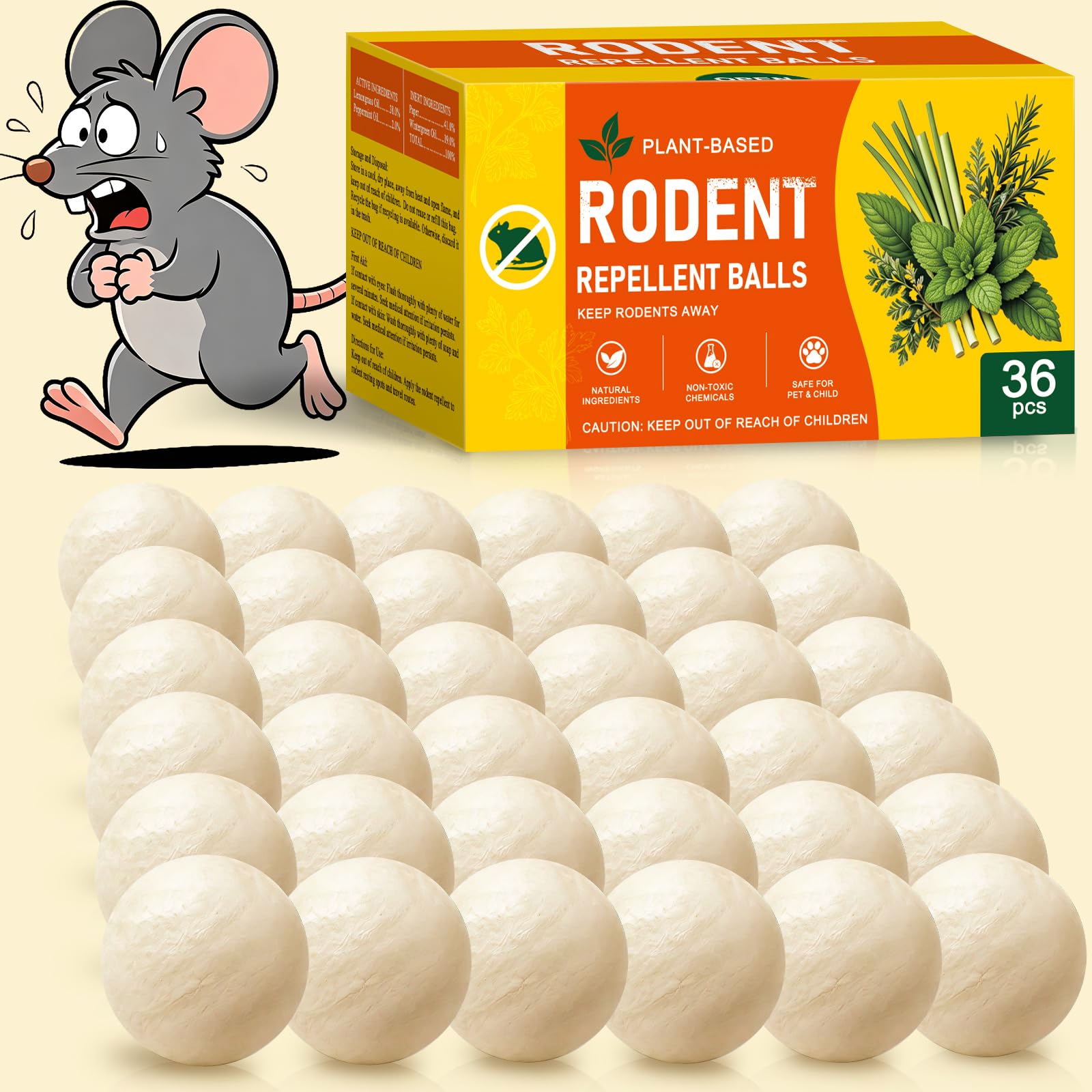 36 Packs Mouse Rodent Repellent, Peppermint Oil Mice Repellent for Indoor &amp; Outdoor Use, Moth Balls for Mice Rat Roach Spider Ant, for Home Garage Basement Kitchen