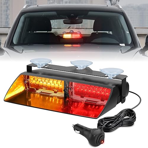 Nilight Luces estroboscópicas de emergencia, luces de advertencia de peligro de parabrisas con ventosas, 16 LED, ámbar y rojo, carcasa de ABS, 2