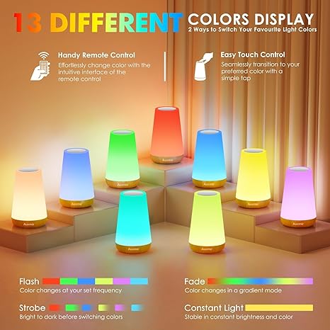 Auxmir LED Night Light Bedside Lamp Touch and Remote Control Dimmable Tabletop 13 RGB Colors Changing 5 Brightness Adjustable Rechargeable Portable Lamp for Baby Kids Nursery Bedroom Bathroom Outdoor Camping photo 2