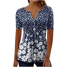 SMIDOW Womens Tunic Tops Trendy Vintage Boho Shirts Short Sleeve Notch v Neck t-Shirt 2023 Casual Summer Blouse Empire Waist