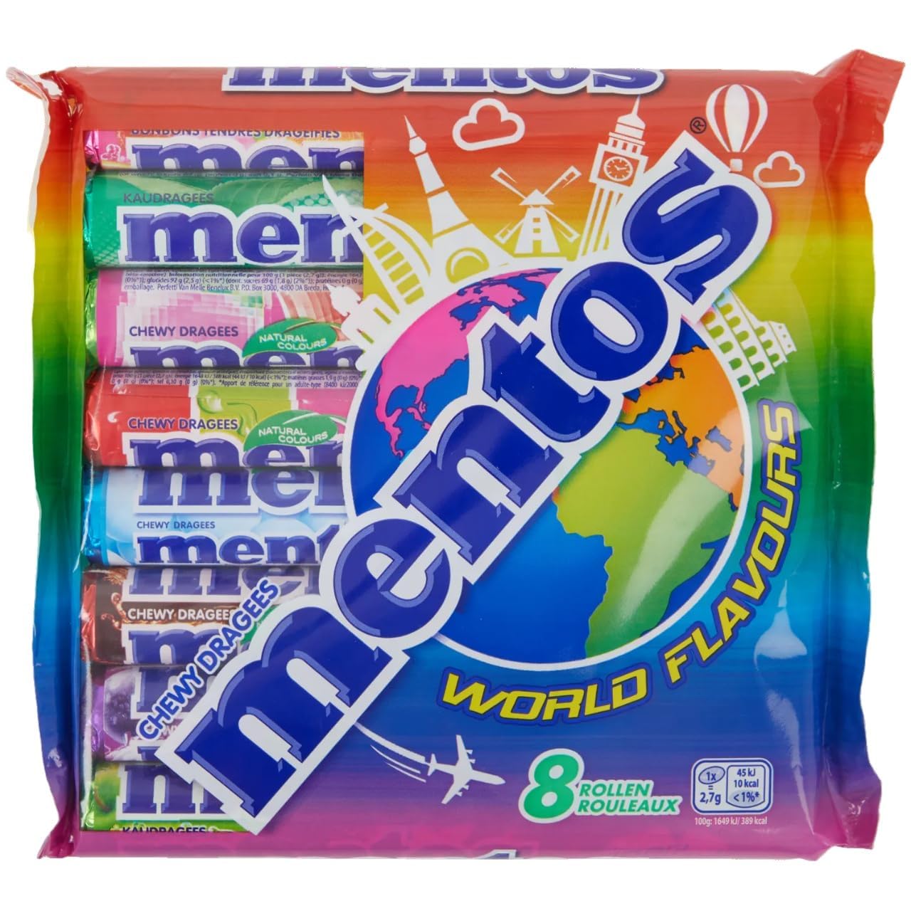 MentosWorld Flavours I 8 Rolls of different Flavored Chewy Dragees I 300g 10.5 ounce total