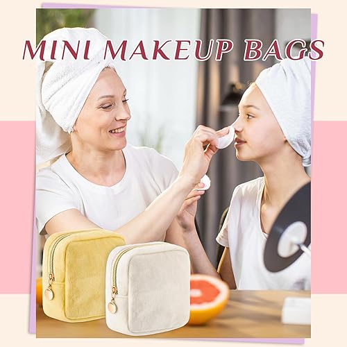 Miniatura 3 de Aliceset 6 bolsas de maquillaje preppy, pequeña bolsa de cosméticos de terciopelo para monedero, bolsa de viaje con cremallera, bolsa de