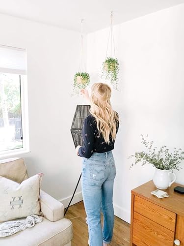 Miniatura 7 de Mkono Macrame Macrame - Maceta de cerámica para colgar, tamaño pequeño, Moderno