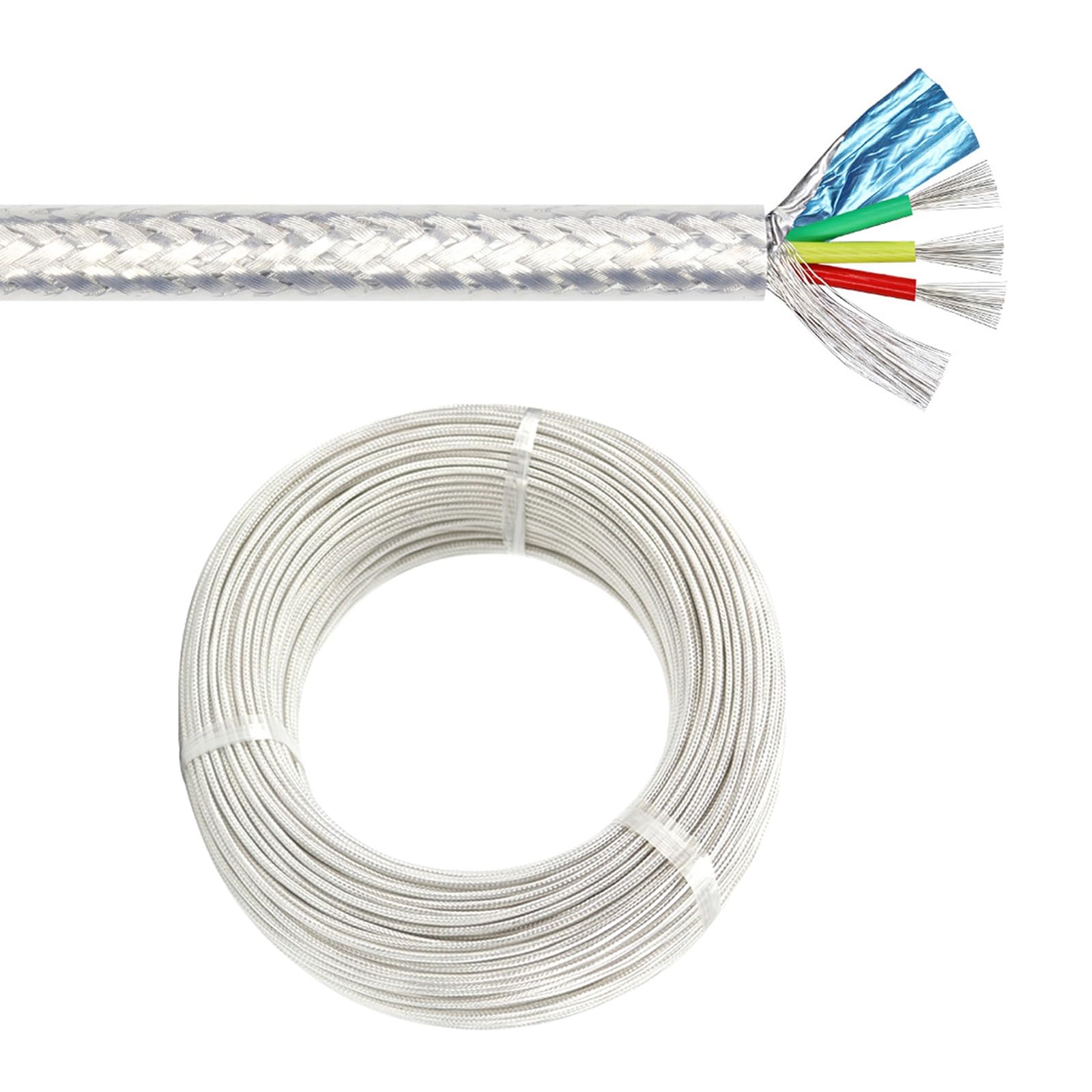 Cable Blindado FEP Alta Temperatura 26/24/22/20 AWG, 2/3/4/6 Conductores, 600V, Cobre Plateado, Flexible, Para Sensores, HVAC, CNC, Robótica, Automatización(30ft,3c-22A)