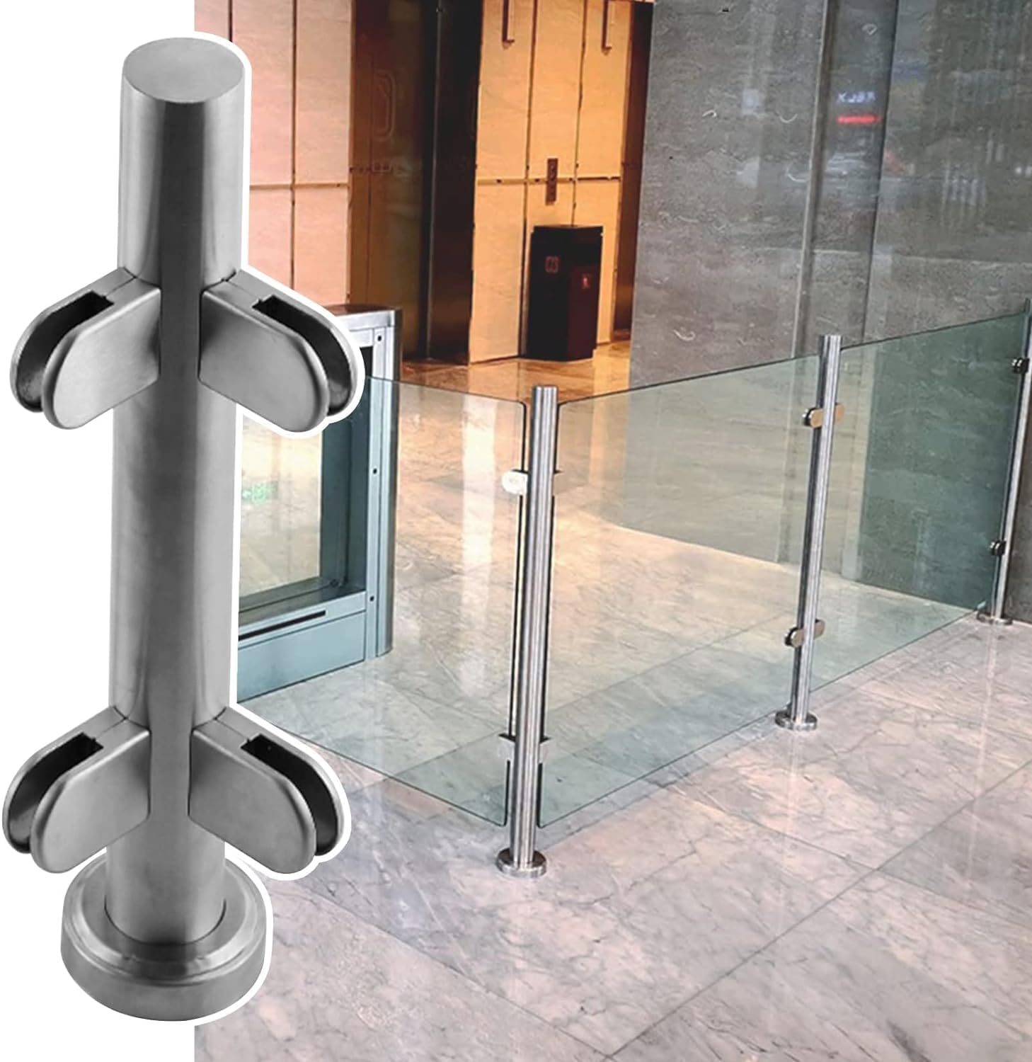 37.4" Glass Balustrade Post - Durable Floor Clamp for Glass Railing, Ideal for Lobby, Garden, Stairs & Fence Partition, Corner Design, Secure Glass Guardrail