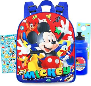 ミッキーマウス ミニバックパック 子供用 バンドル - 12インチ 調節可能なストラップ付き | ミッキー小型バックパック 旅行&デイパック ウォーターボトル、ステッカー、その他用ポケット付き ~ 女の子、男の子、大人にフィット