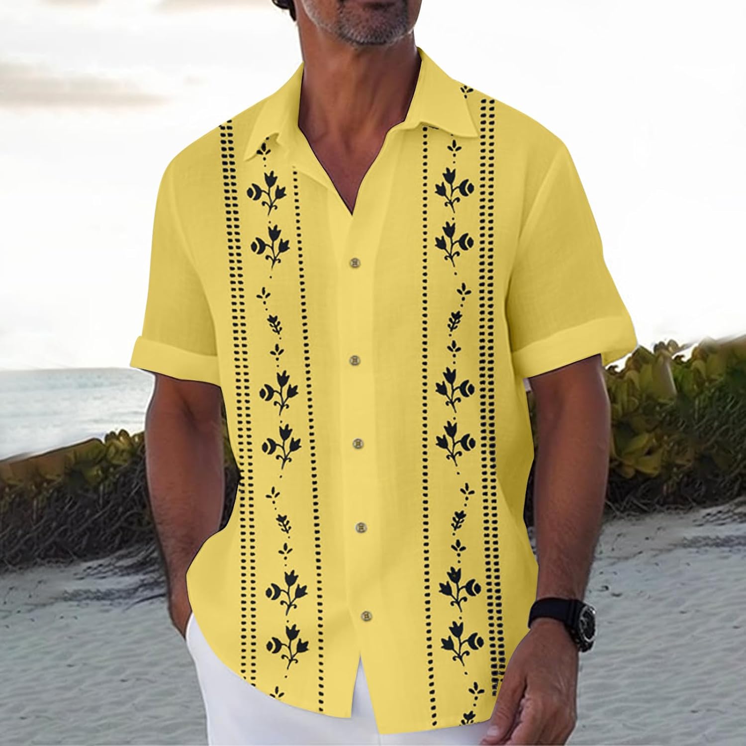 RTRDE Men's Casual Shirts Short Sleeve Cuban Guayabera Buttons Up Casual Dress Shirt Summer, M-4XL