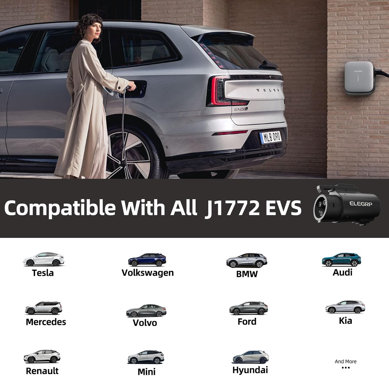 ELEGRP 80A Tesla to J1772 Adapter, NACS to J1772 EV Charger Adapter for Level 2 Charging, Compatible with Tesla High Powered Connector, Destination Charger, Mobile Connector, with Carry Bag