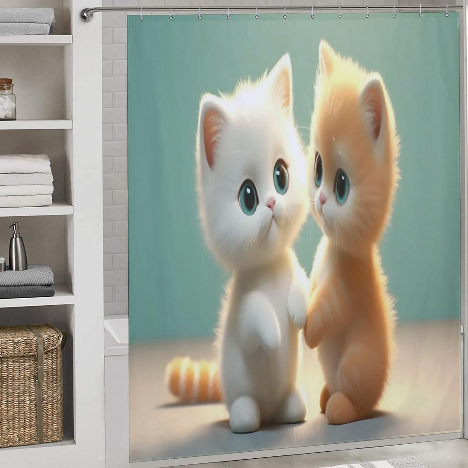 Rideau douche lavable chat mignon pour égayer la salle de bain