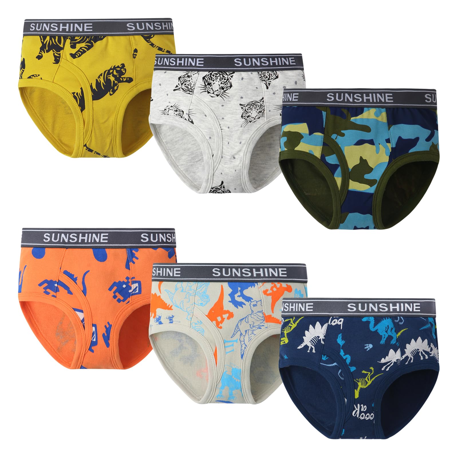 Boys Cartoon Print Underwear 6 Pack Cotton Briefs with Cute Design More Colorful Pattern Briefs